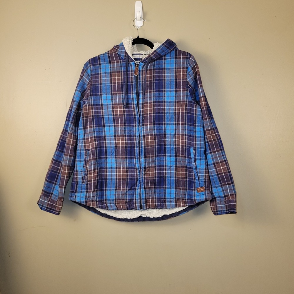 L.L.Bean Plaid Sherpa Lined Jacket Mens M‎ Relaxed Fit Hooded Zip Flannel